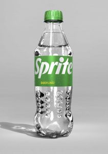 Portal Jaciara Barros – Garrafa plástica transparente de Sprite, tampa verde e rótulo Sabor Limão, sobre fundo cinza liso. – Portal Jaciara Barros