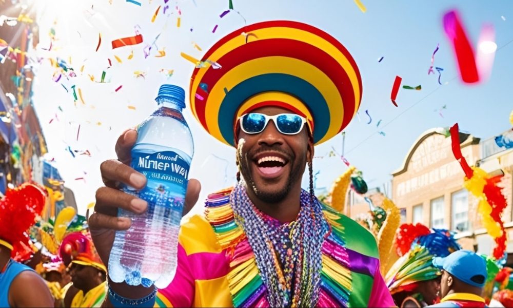 No carnaval um homem negro se hidratanto