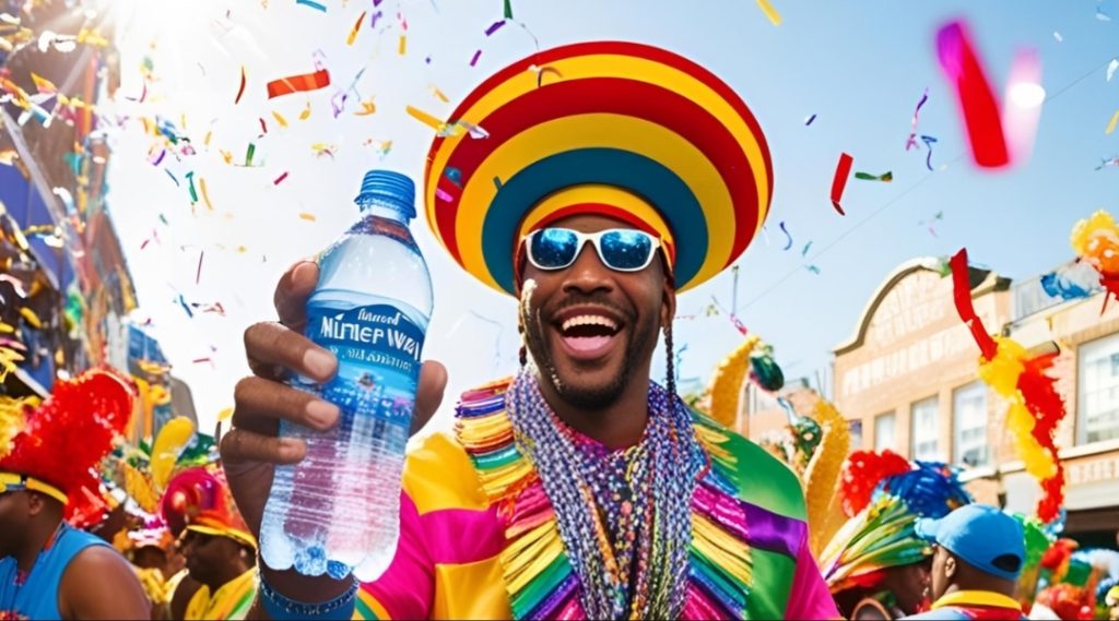 No carnaval um homem negro se hidratanto
