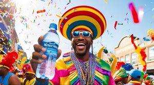 No carnaval um homem negro se hidratanto