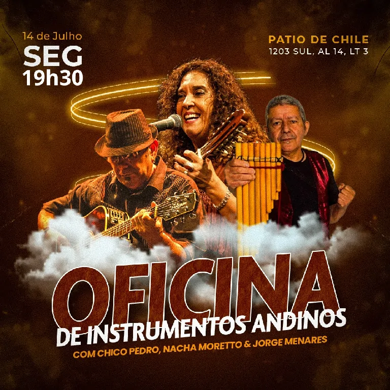 Oficina de instrumentos andinos oferece imersão gratuita na cultura musical da américa do sul 36 Os sons que ecoam pelas cordilheiras e vales da América do Sul serão o foco de uma experiência cultural única. Na próxima segunda-feira, 14 de julho, a partir das 19h30, o Patio de Chile sediará a Oficina de Instrumentos Andinos. O evento, conduzido por um trio de músicos com mais de 20 anos de carreira – Nacha Moretto, Jorge Menares e Chico Pedro –, é um convite aberto a todos os interessados em explorar a rica linguagem musical do continente. A oficina foi criada a partir de décadas de pesquisa e prática musical, com o objetivo de apresentar ao público a diversidade de instrumentos de sopro e cordas que formam a identidade sonora de países andinos. Os participantes terão a oportunidade não apenas de aprender sobre a teoria, mas também de interagir fisicamente com os instrumentos. A oficina faz parte da contrapartida do edital da PNAB 2025 do projeto que vem sendo realizado com recursos da Política Nacional Aldir Blanc/PAAR 2024, do Ministério da Cultura, operacionalizados pela Secretaria da Cultura do Tocantins. O Módulo I da oficina é prático e interativo, incluindo: Apresentação teórica e funcional de instrumentos como quenas, zampoñas, antaras e rondadores. Manuseio dos instrumentos para uma maior conexão e aprendizado. Uma atividade prática guiada para experimentar os sons dos instrumentos de sopro. Uma demonstração fascinante sobre a confecção artesanal de uma quena e uma zampoña, incluindo técnicas de afinação e uso. "A música andina carrega a história e a alma do nosso povo. Queremos compartilhar não apenas as melodias, mas o conhecimento por trás de cada som, cada sopro", explica Nacha Moretto, uma das idealizadoras do projeto. "É uma oportunidade para as pessoas se conectarem com essa cultura de uma forma muito mais profunda, sentindo a música em suas próprias mãos." A oficina é destinada a músicos, estudantes, pesquisadores e a todos os amantes da cultura latino-americana, sem necessidade de conhecimento musical prévio. SERVIÇO: O quê: Oficina de Instrumentos Andinos 2025 Quando: 14 de julho (Segunda-feira) Horário: A partir das 19h30 Onde: Patio de Chile – 1203 Sul Quanto: Entrada Franca Link para inscrição: https://forms.gle/zkQLQ7Lzbor6C2f37 Sobre os oficineiros: Nacha Moretto, Jorge Menares e Chico Pedro são músicos e pesquisadores dedicados à divulgação da cultura latino-americana. Com mais de duas décadas de experiência individual e em conjunto, eles unem seus conhecimentos para criar projetos que valorizam e difundem as tradições musicais do continente, promovendo a troca de saberes e a prática instrumental.
