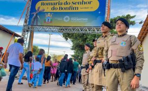 Policiais militares reforçam a segurança no trajeto da romaria para garantir tranquilidade aos participantes - Foto: PMTO/Governo do Tocantins