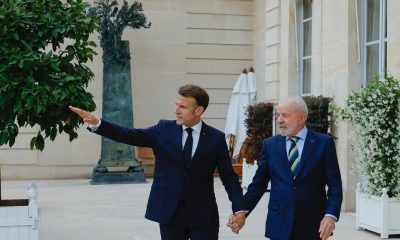 Presidente da França, Emmanuel Macron, e presidente do Brasil, Luiz Inácio Lula da Silva. — Foto: Ricardo Stuckert/ Presidência da República