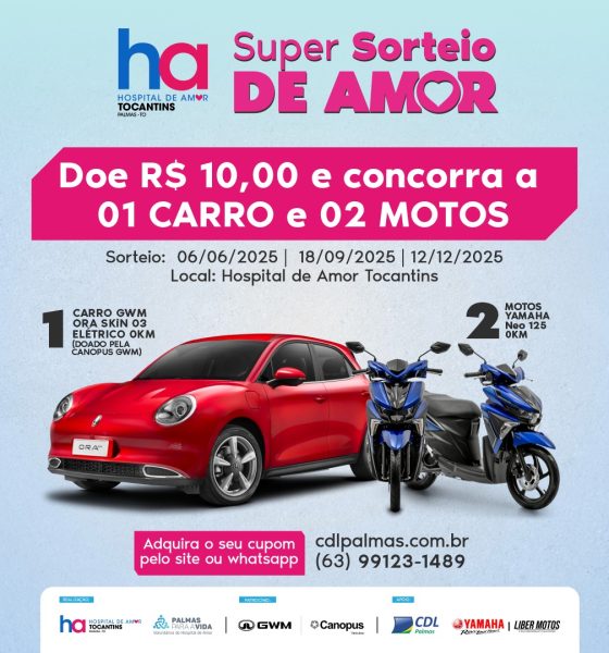 Hospital de Amor Tocantins sorteará moto nesta quinta-feira, 18 de setembro