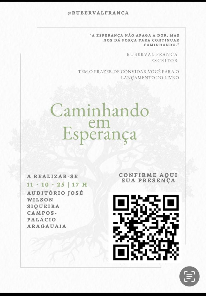 Convite do lançamento do livro Caminhando em Esperança de Ruberval França